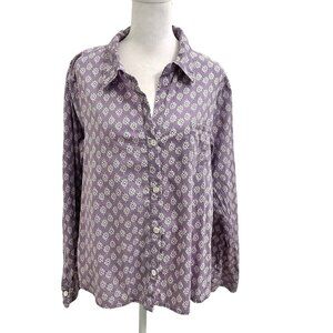 Tulip Clothing Ikat Gretchen Button Down Shirt White Purple size Medium